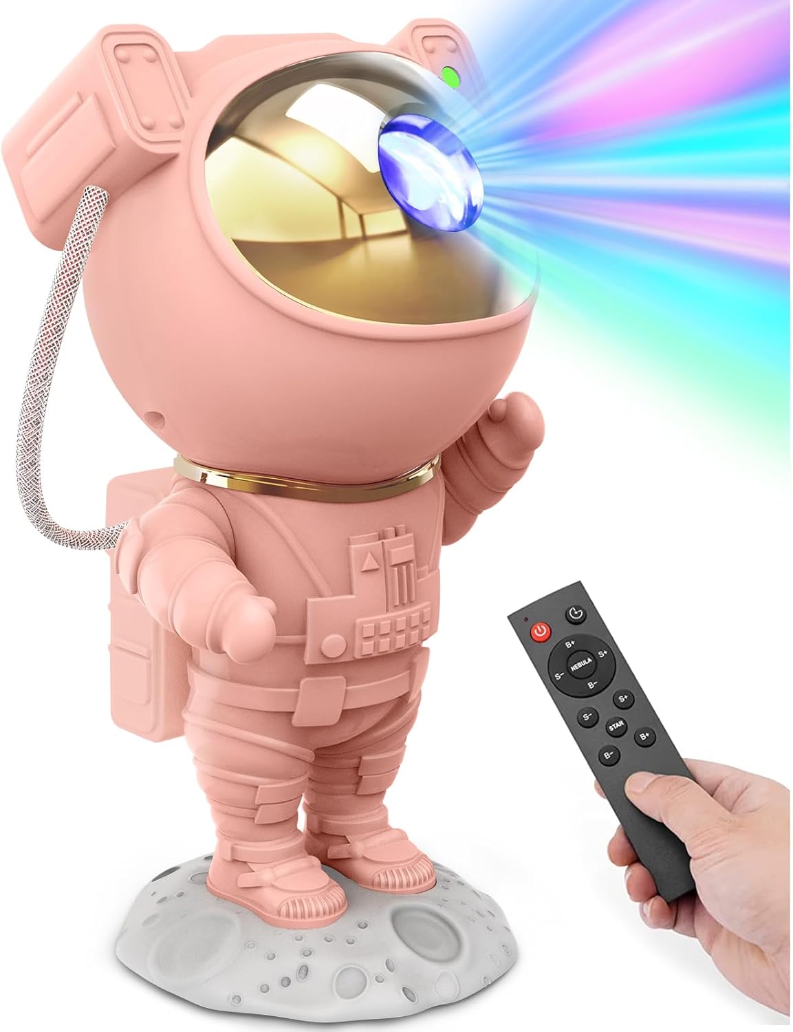 Mooyran Pink Astronaut Star Projector illuminating a ceiling with pink nebula effects and green stars.
Pink galaxy night light by Mooyran featuring an adjustable astronaut head and removable moon base.
Kids’ room decor with the pink Mooyran star projector creating a dreamy ambiance.
Pink LED galaxy projector adding soft lighting to TikTok videos or game setups.
Mooyran Pink Astronaut star light packaging with remote control and timer feature.
Pink Mooyran Astronaut Star Projector
Pink Galaxy Night Light
LED